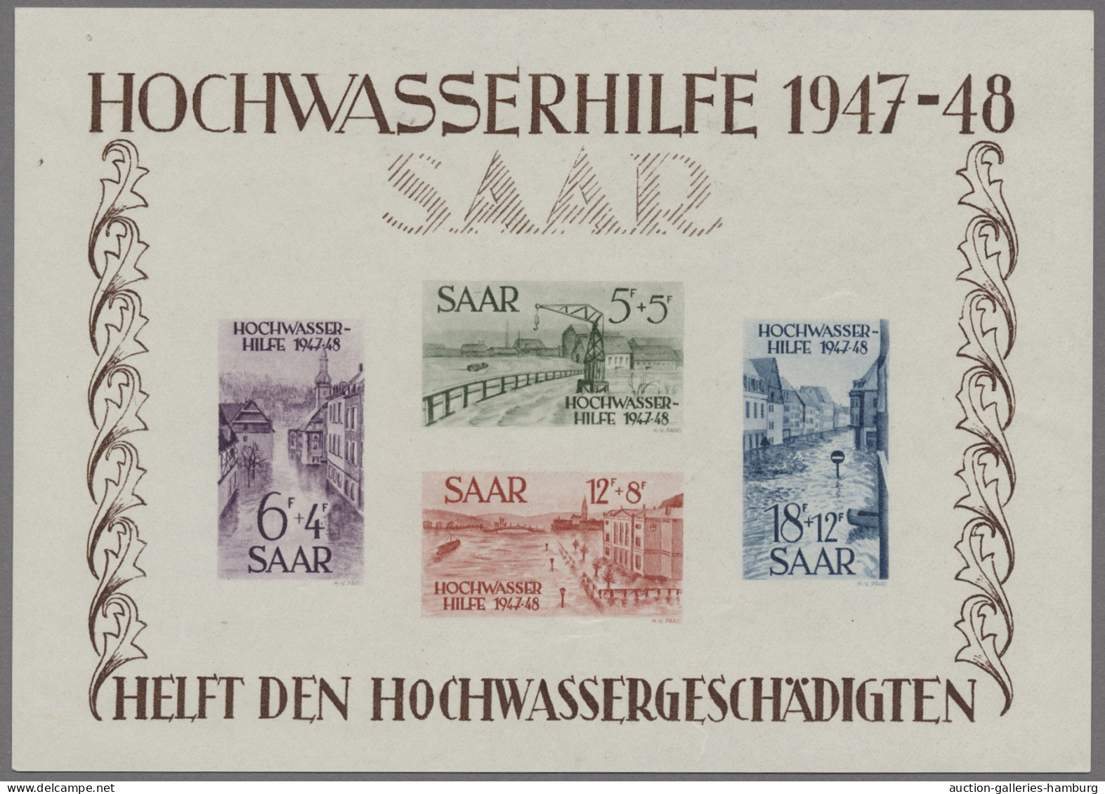 Saarland (1947/56): 1948, Hochwasserblock Postfrisch Mit Einigen Leichten Kleine - Unused Stamps