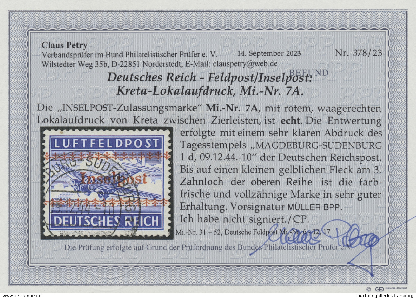 Feldpostmarken: 1944, KRETA, Zulassungsmarke Für Luftpostbriefe Mit Rotem Aufdru - Other & Unclassified