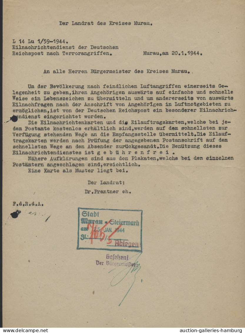 Feldpost 2. Weltkrieg: 1944, Eilnachrichtenkarten, Grün, Lila, Rot, Insges. 6 St - Otros