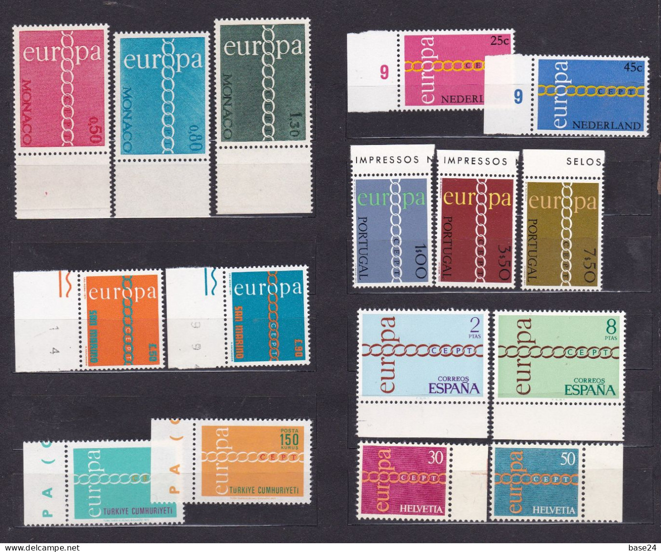 1971 EUROPA CEPT EUROPE ANNATA MNH** YEAR 21 Paesi, 44 Valori, CATENA - CHAIN - 1971