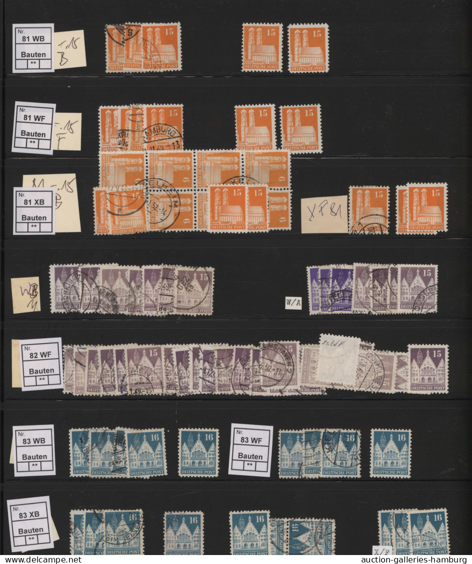 Bizone: 1948/1952, BAUTEN, Umfangreicher Spezial-Sammlungsbestand In Zwei Ringbi - Autres & Non Classés