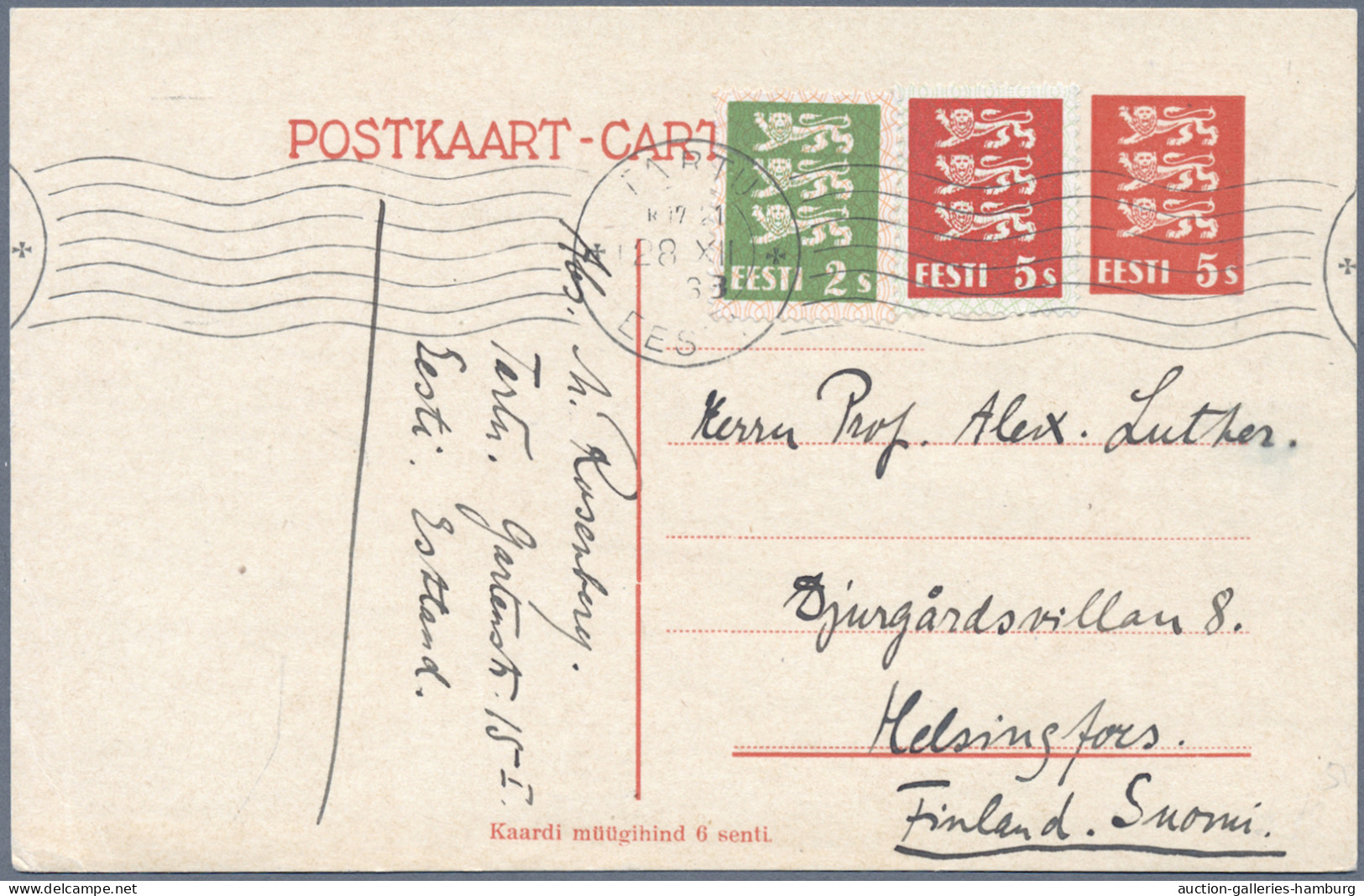 Estonia - postal stationery: 1924-1937, Partie von 13 Ganzsachenkarten inkl. Fra