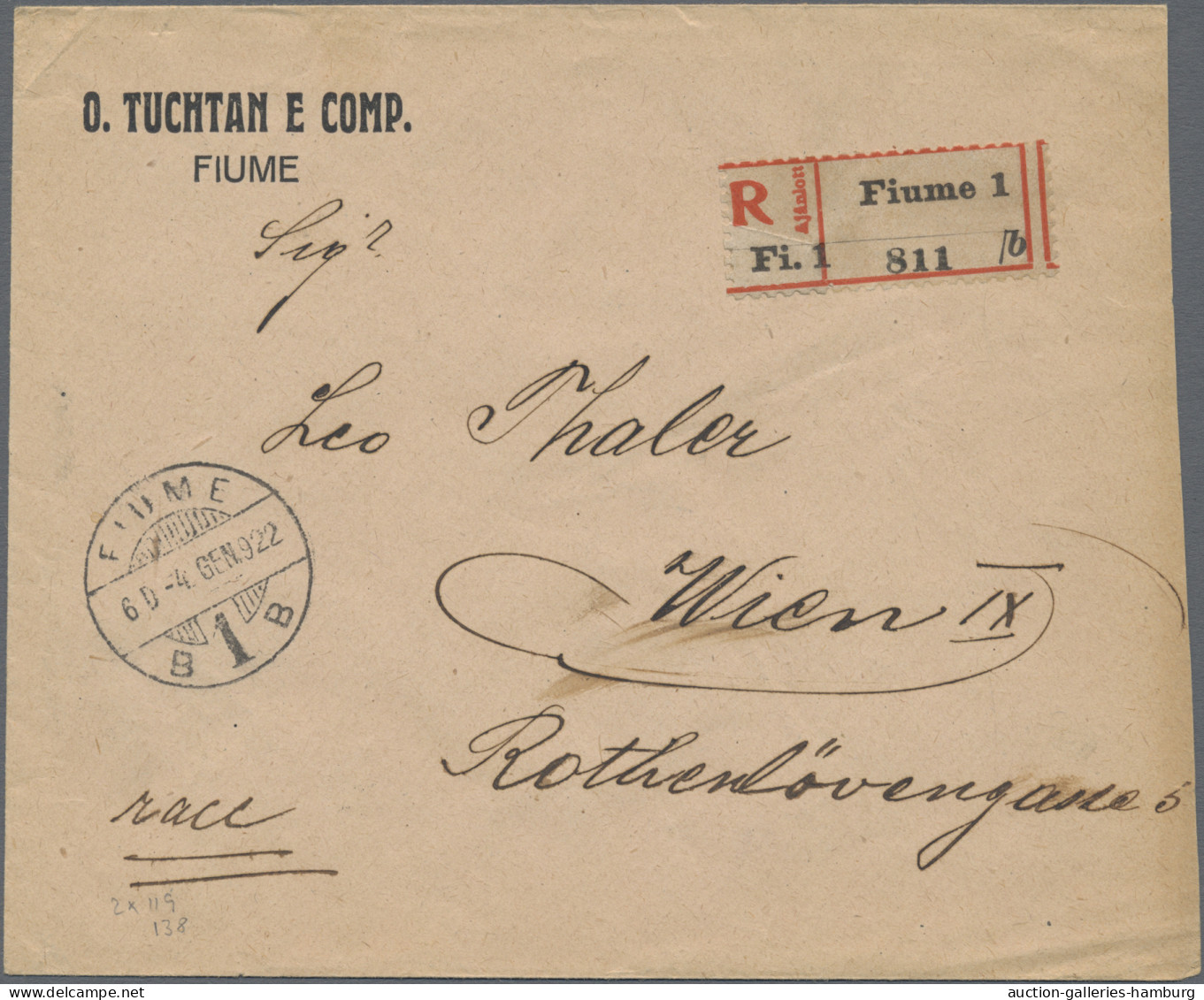 Fiume: 1922/1943, Group Of Five Commercial Covers/card: Three Registered Covers - Fiume