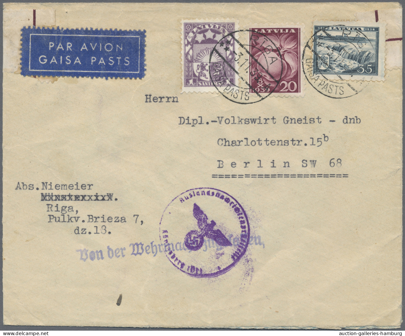 Latvia: 1919-1939, Sammlung von 28 Belegen und Karten inkl. Einschreibe-, Luft-