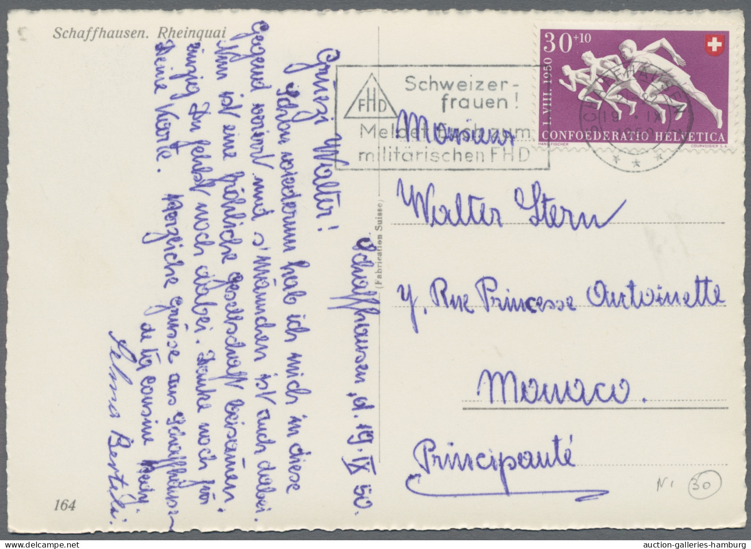 Schweiz: 1930-1960, 136 Briefe oder Karten aus der Schweiz in das Fürstentum Mon