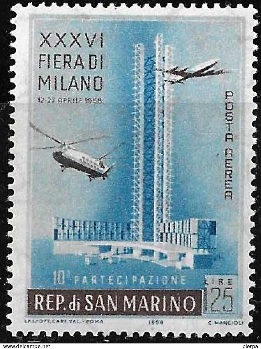 SAN MARINO - 1958 - POSTA AEREA - FIERA DI MILANO  - NUOVO MH* ( YVERT AV 107- MICHEL 589  - SS A 118) - Posta Aerea