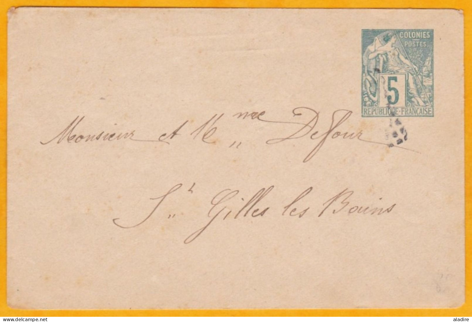 Circa 1881 - Réunion Entier Envel Mignonnette 5 C Alphée Dubois - Obl Losange Gros Points - St Gilles Les Bains En Ville - Storia Postale