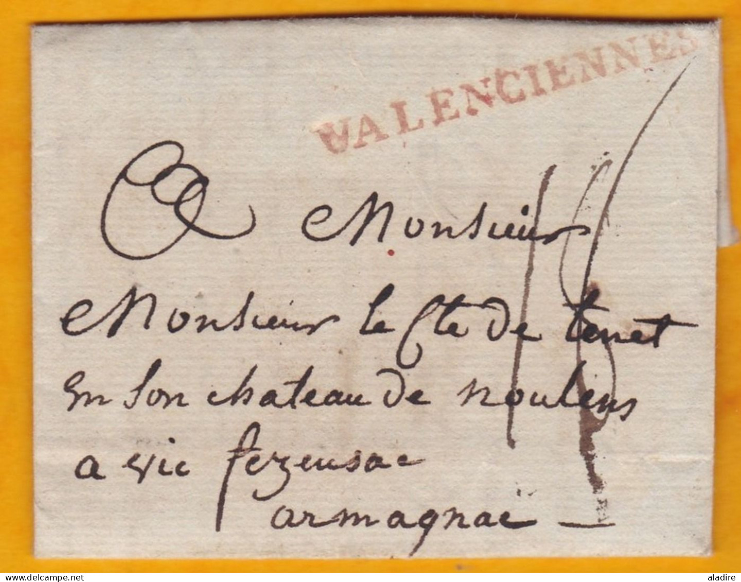 1788 - Marque De Valenciennes En Rouge Sur Lettre Vers Vic Fezensac, Gers, Armagnac - Règne De Louis XVI - 1701-1800: Vorläufer XVIII