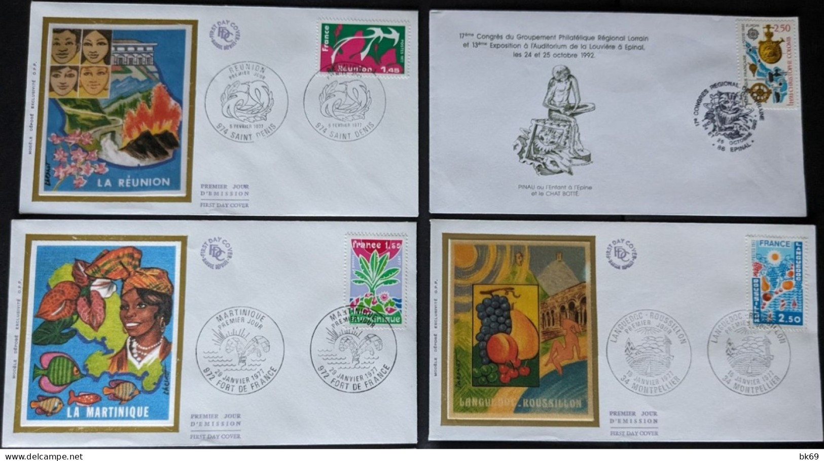 N° 1914 à 1921 , 7+1 FDC Série Des Régions, Sauf R-A : Réunion, Martinique, Bretagne,Alsace,Languedoc, Franche-Conté ... - 1970-1979