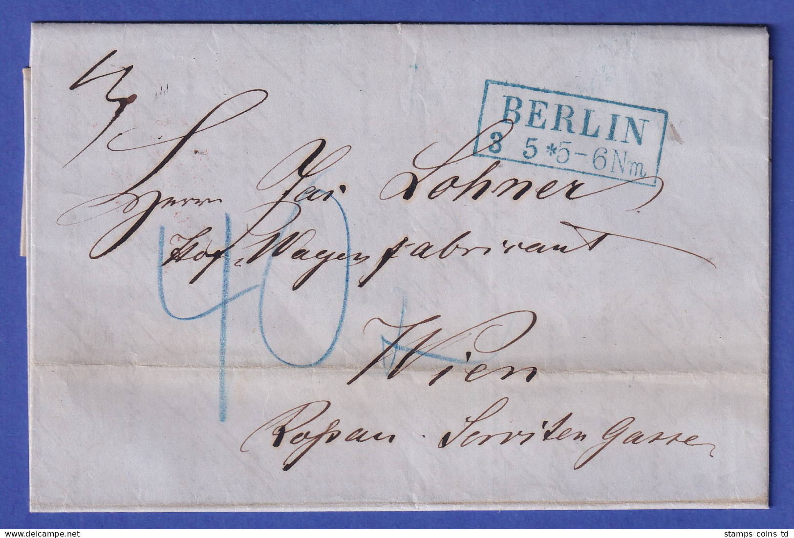 Preußen Brief Mit Schönem Rechteckstempel BERLIN In Blau, 1863 - Other & Unclassified