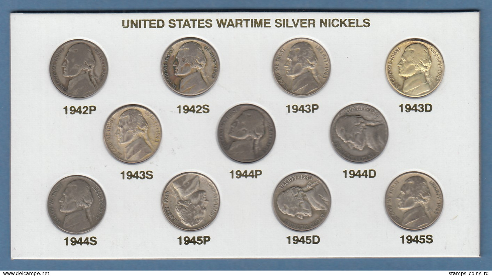 USA 1942-45 Kollektion Alle 11 Verschiedenen 5Cent "wartime Silver Nickels"  - Other & Unclassified