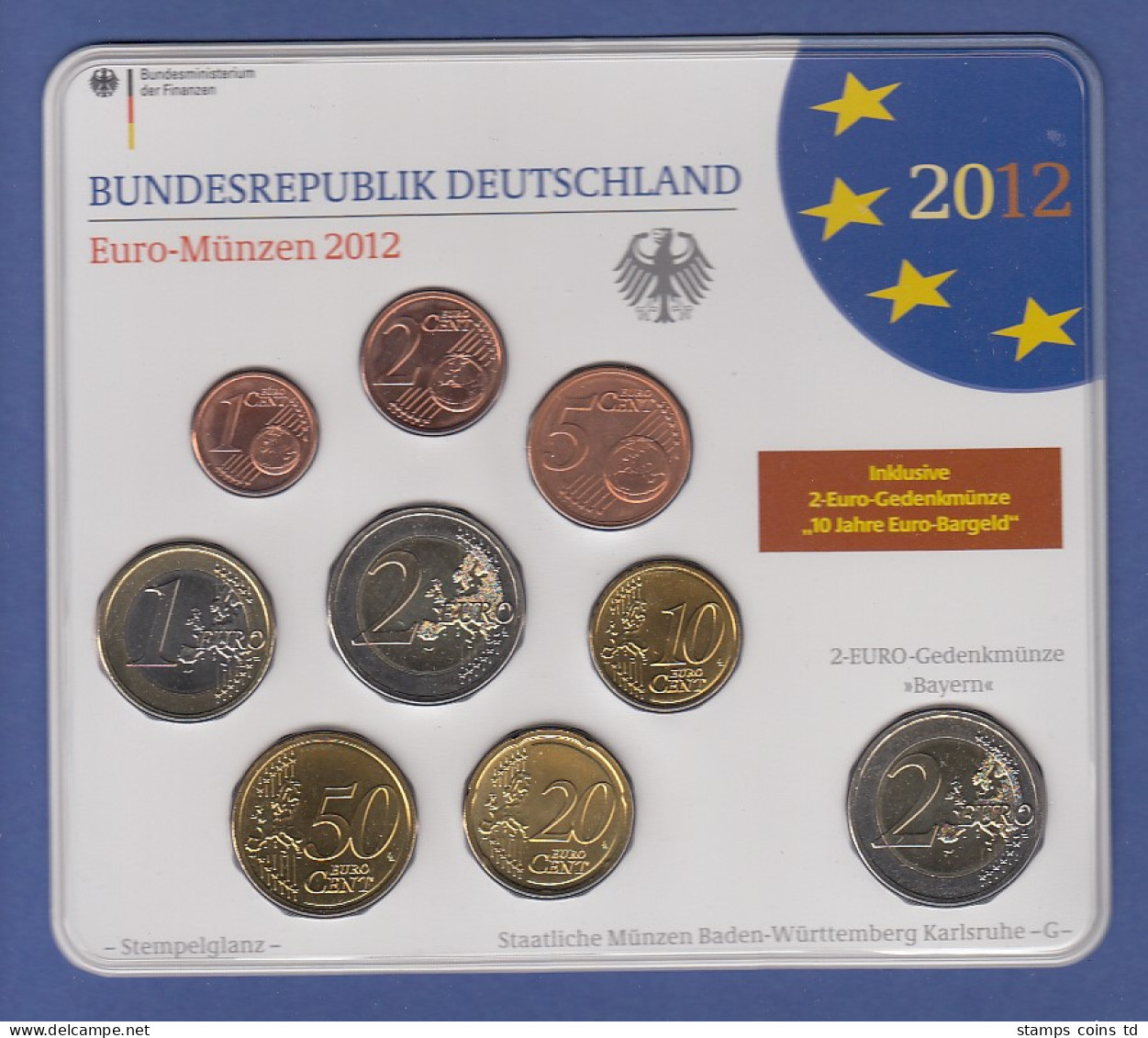 Bundesrepublik EURO-Kursmünzensatz 2012 G Normalausführung Stempelglanz - Mint Sets & Proof Sets