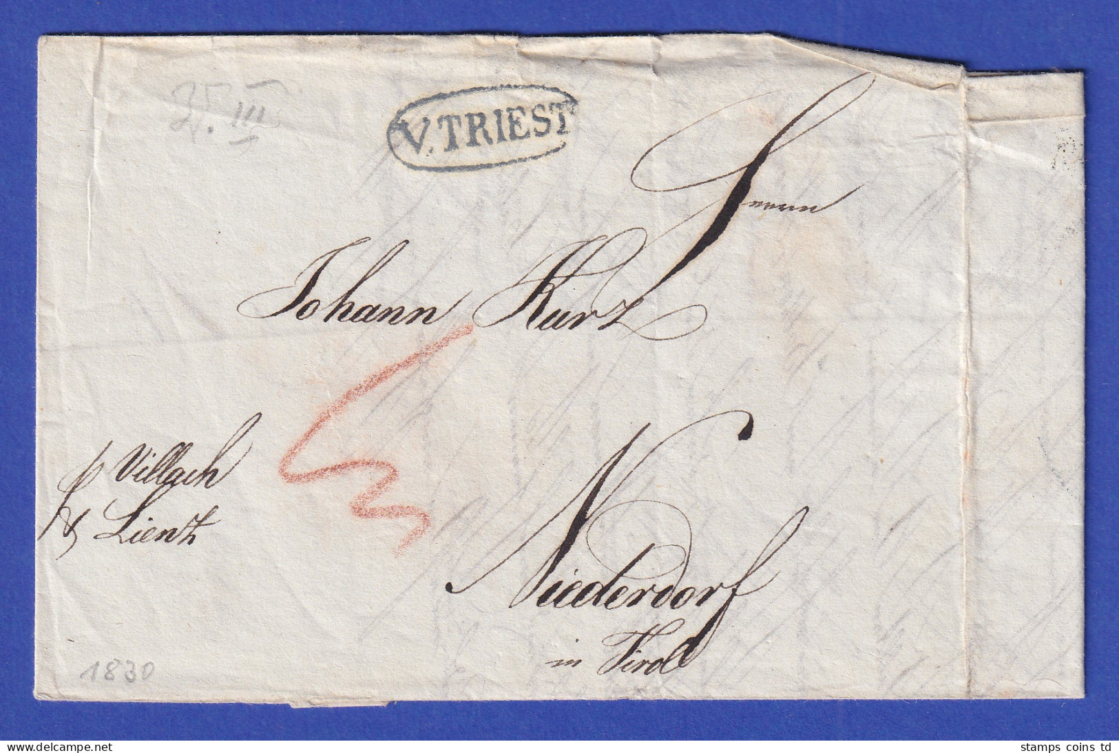 Österreich Geschäftsbrief Mit Oval-Stempel V.TRIEST Von 1830 - ...-1850 Vorphilatelie