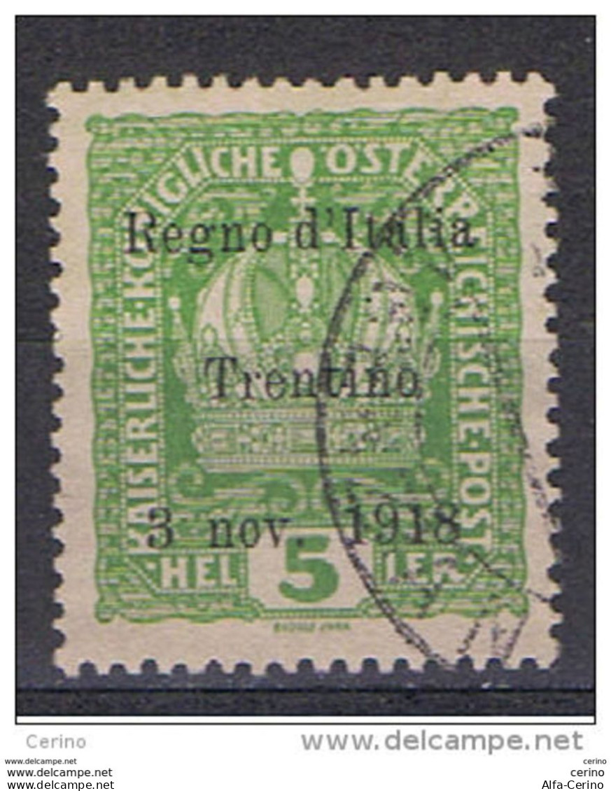 OCC. AUSTRIACA:  1918  SOPRASTAMPATO  -  5 H. VERDE  GIALLO  US. -  SASS. 2 - Oest. Besetzung