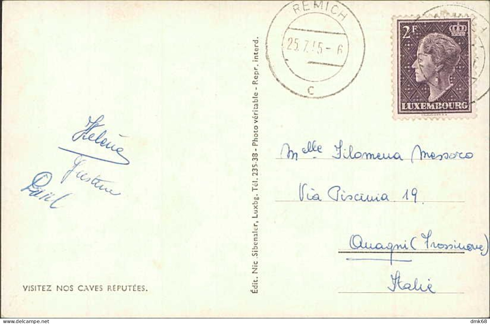 LUXEMBOURG - REMICH - RESTAURANT DES CAVES ST. MARTIN - EDIT NIC. SIBENALER - MAILED 1955 (18014) - Remich