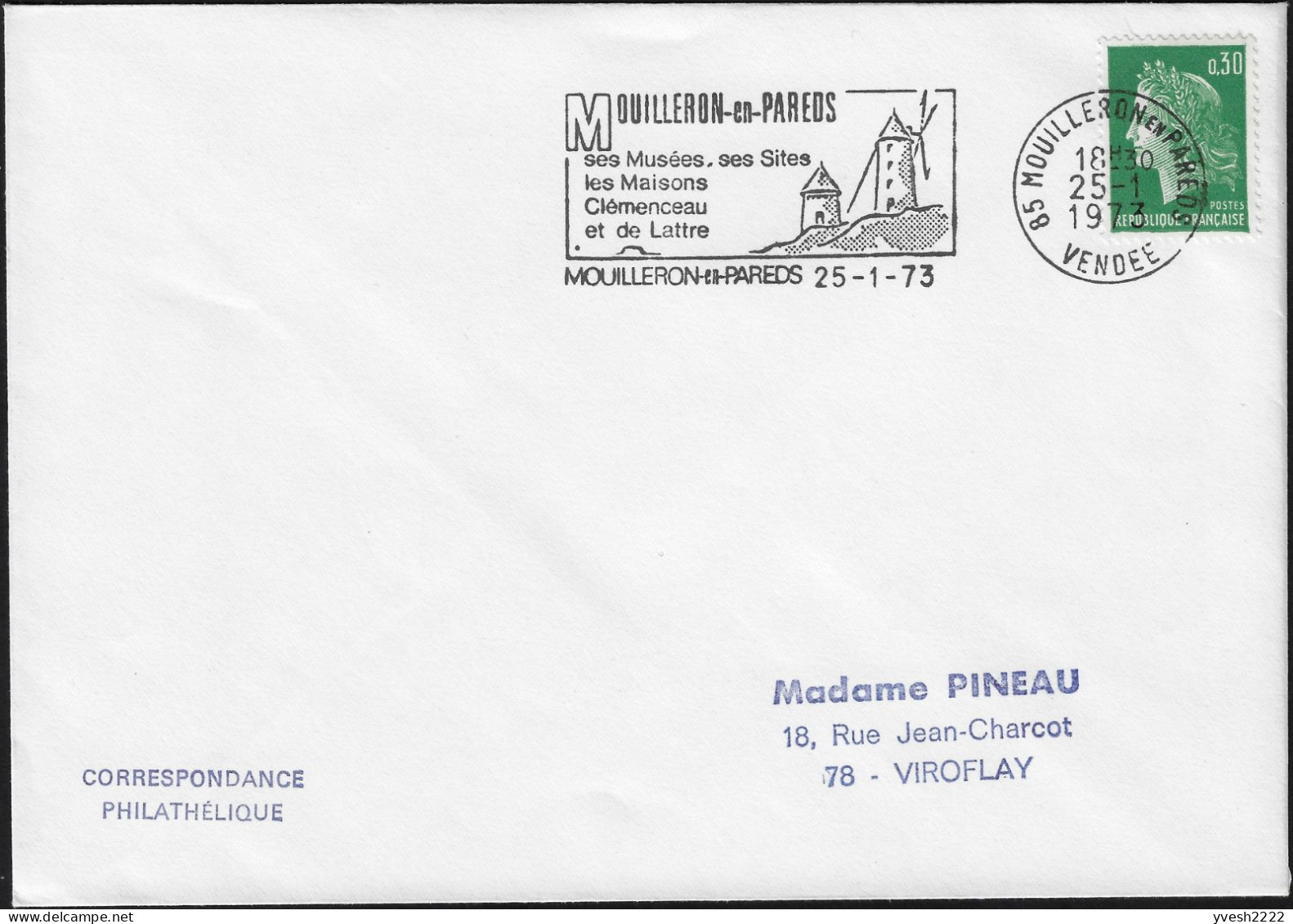 France 1973. Épreuve D'empreinte SECAP + Définitif. Mouilleron-en-Pareds. Moulins, Clémenceau, De Lattre. Tirage 3 Ex. - Moulins