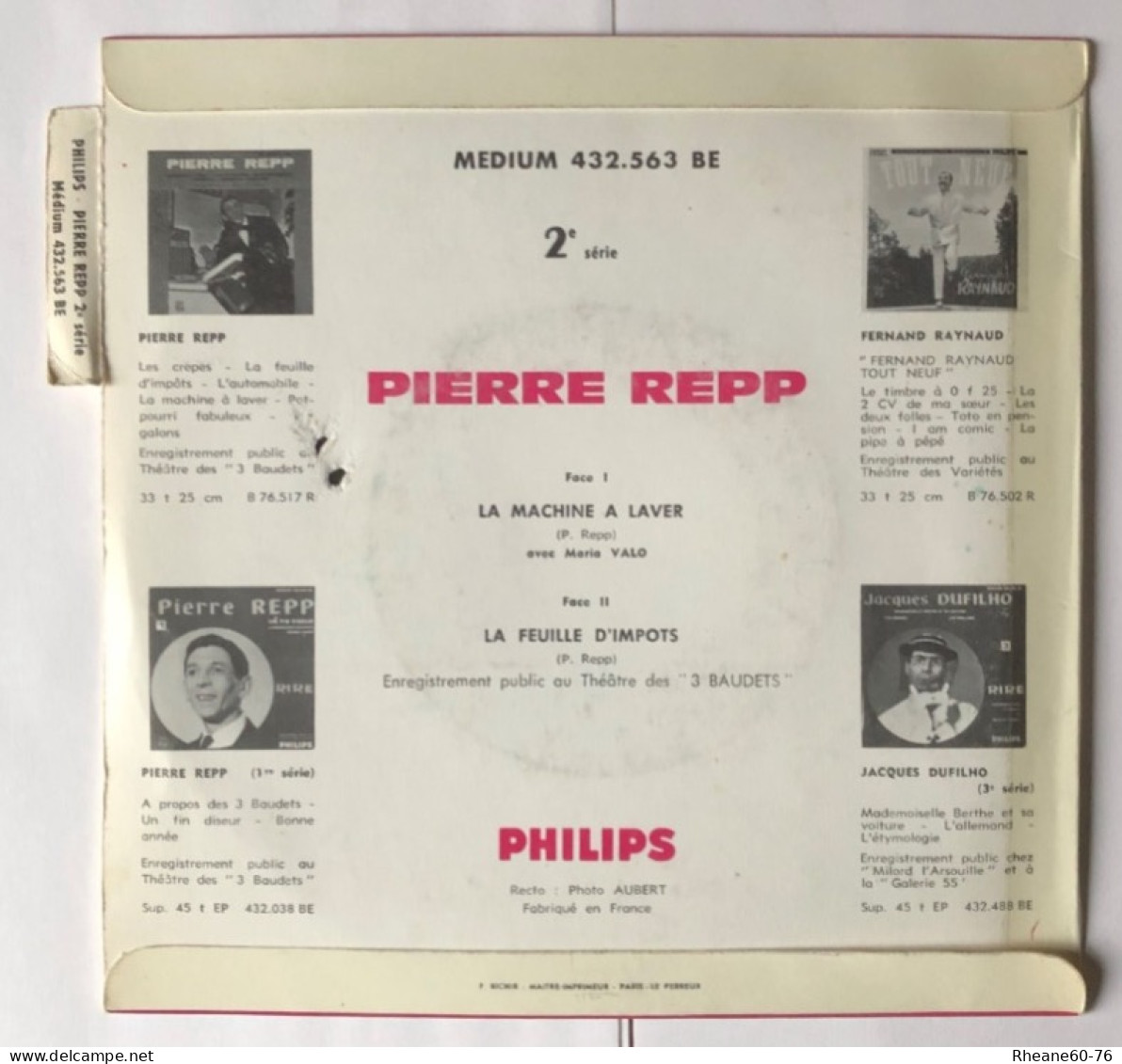 Philips 432563 BE Pierre Repp RIRE - La Machine à Laver / La Feuille D'impôts - Enregistré Au Théâtre Des 3 Baudets - Comiques, Cabaret