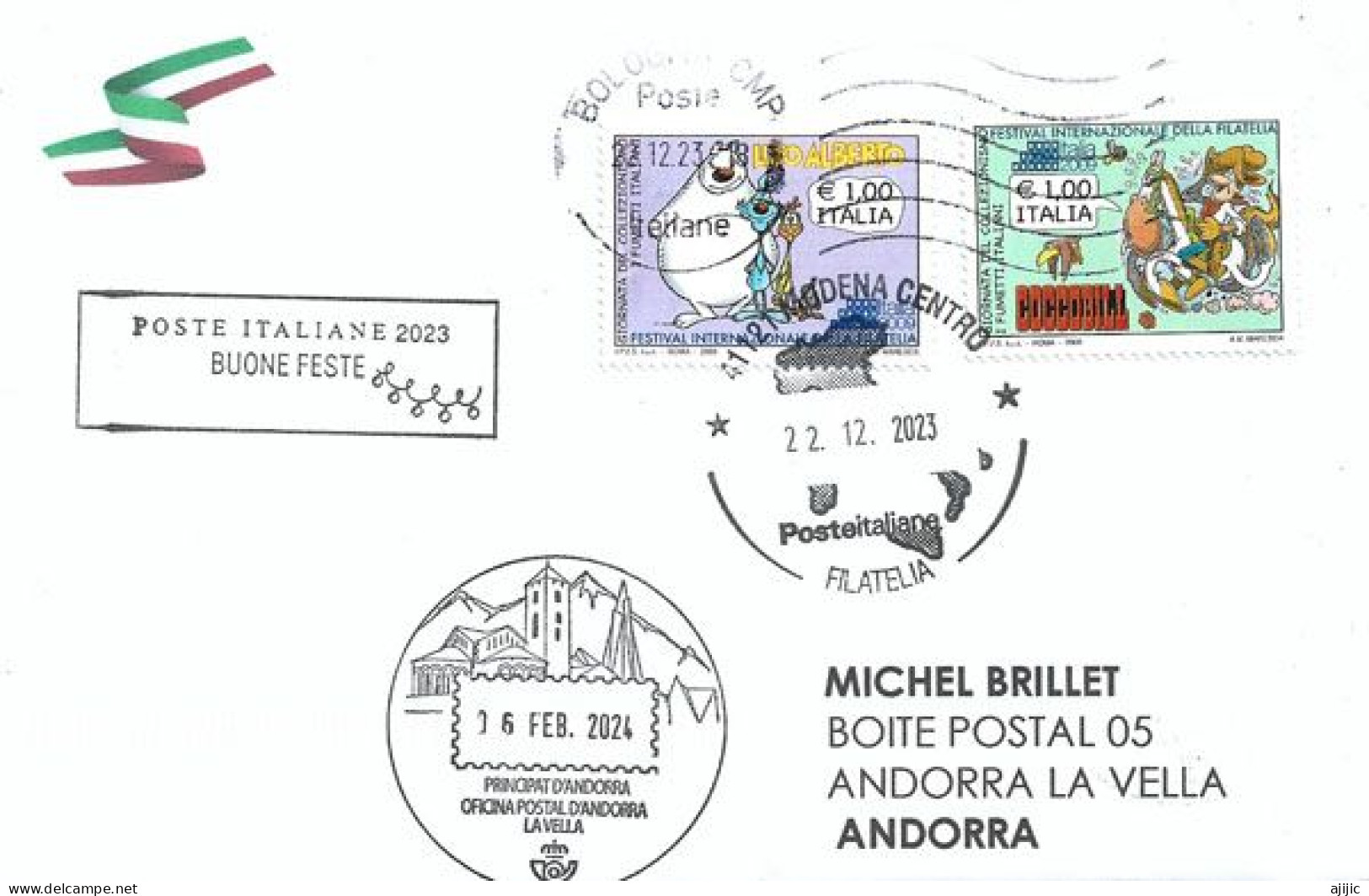 Lupo Alberto ("Alberto The Wolf")Italian Comic Book, Letter 2024 To Andorra,with Arrival Illustrated Postmark Of Andorra - 2021-...: Marcophilia