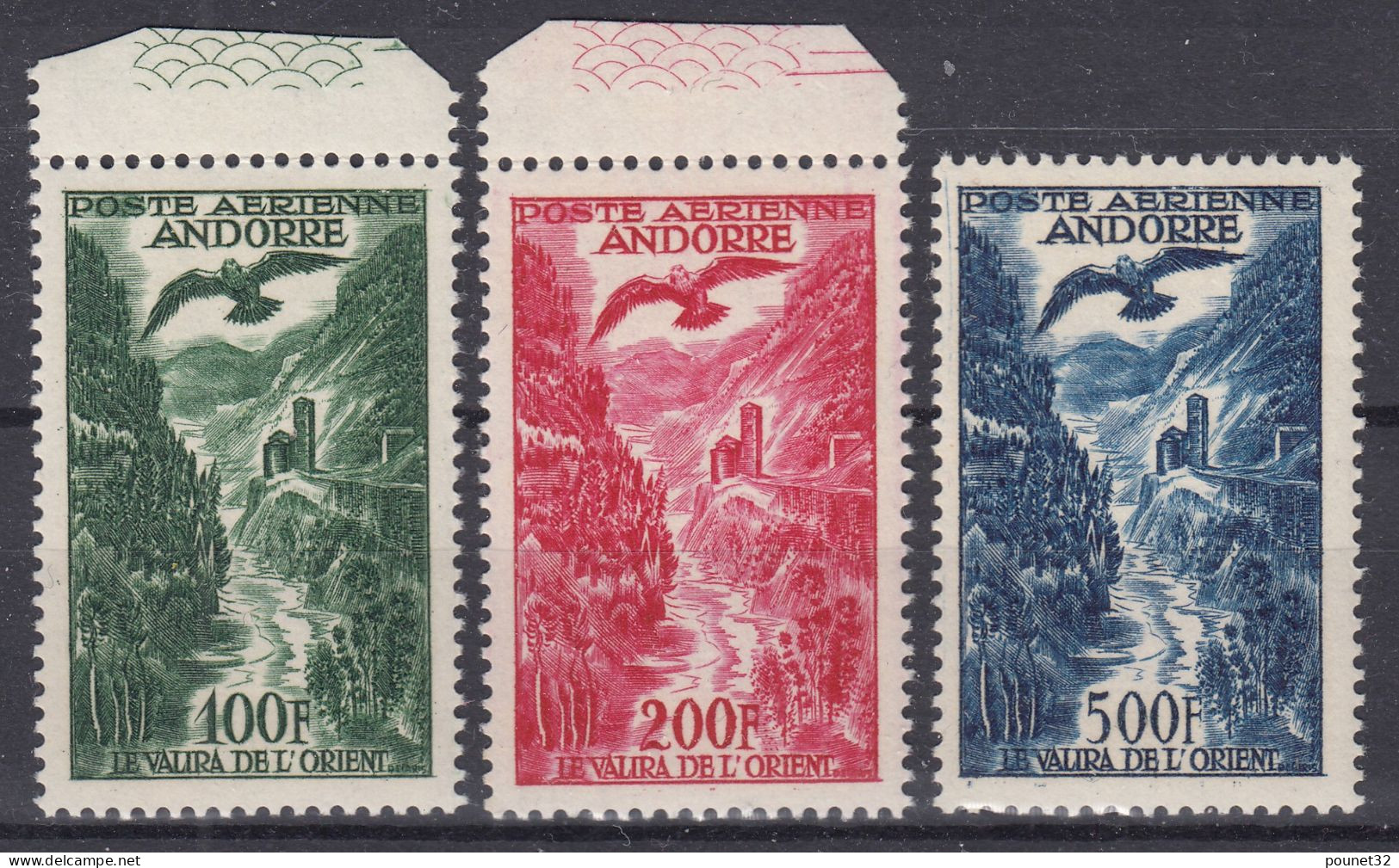 TIMBRE ANDORRE POSTE AERIENNE N° 2/4 NEUFS ** GOMME SANS CHARNIERE - COTE 200 € - Airmail