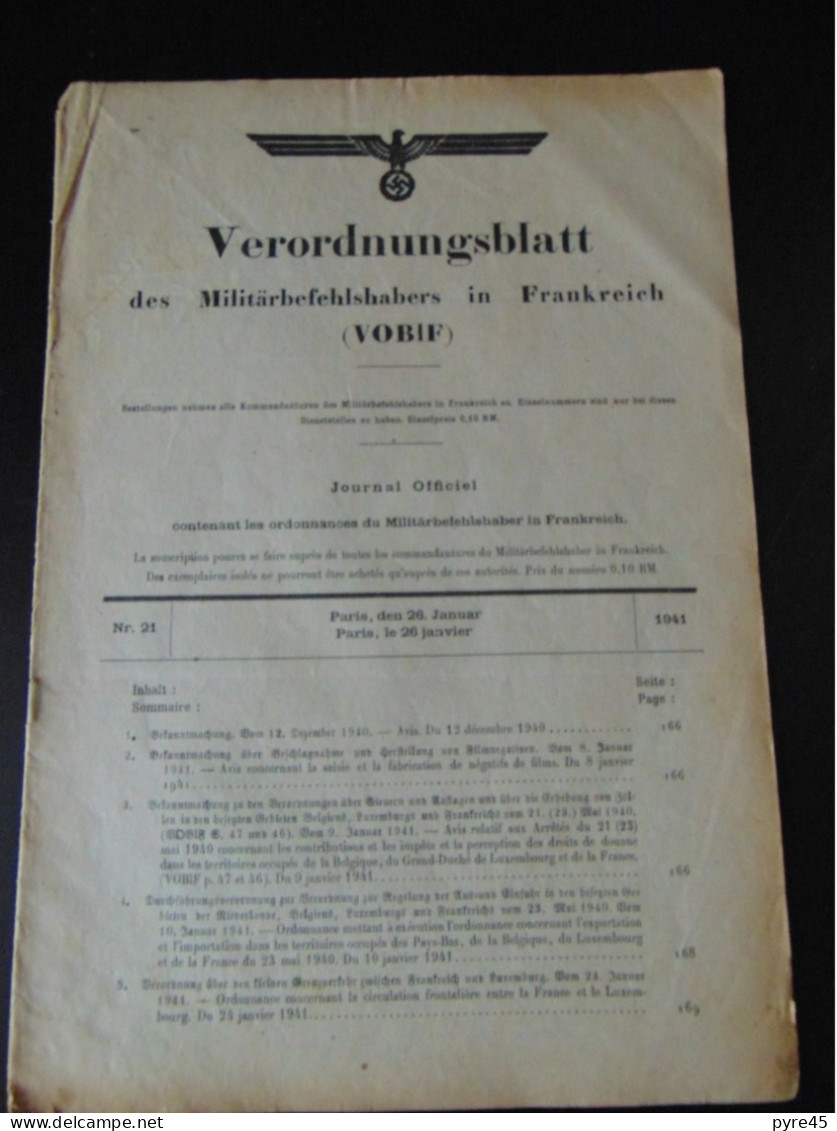 Journal Officiel Des Décrets Du Commandant Militaire, N° 21,  1941 ( Désolidarisé, Rousseurs, Pliures ) - Other & Unclassified
