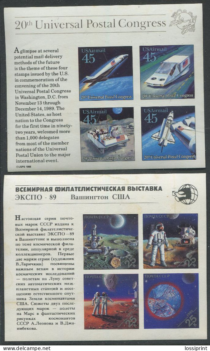 USA:United States:Soviet Union:USSR:Unused Blocks Space, Moon, Spaceships, 1988/1989 - Otros & Sin Clasificación