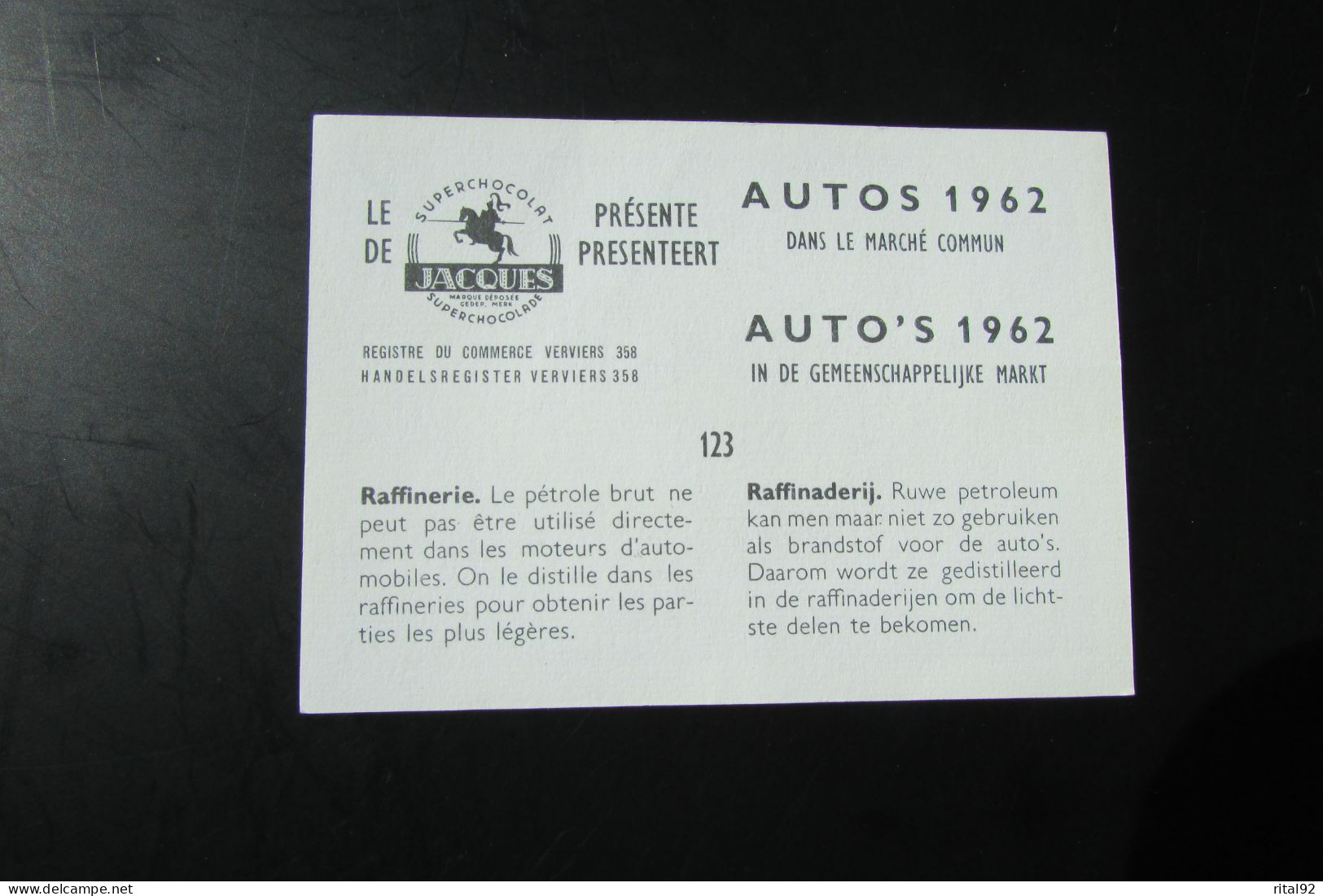 Chromo "Chocolat JACQUES" - Série "AUTOS 1962" - Jacques