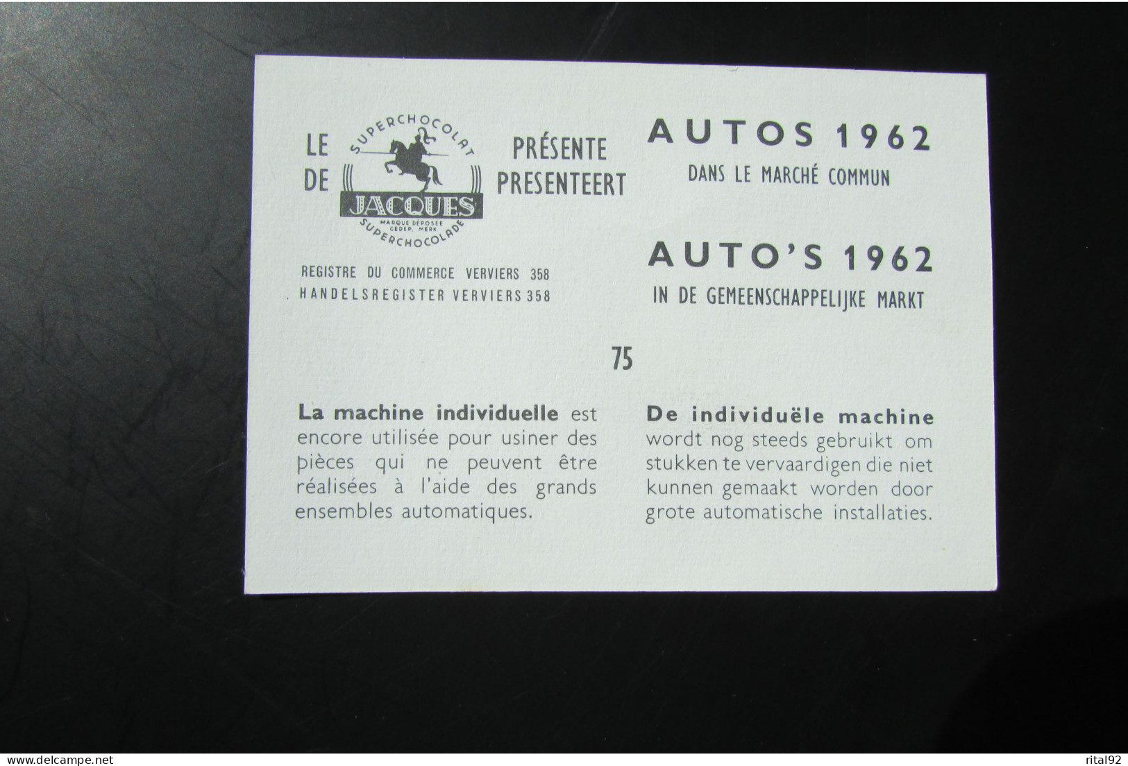 Chromo "Chocolat JACQUES" - Série "AUTOS 1962" - Jacques