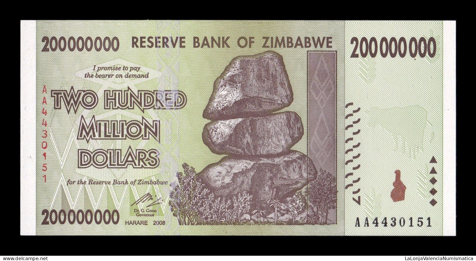Zimbabwe 200000000 200 Million Dollars 2008 Pick 81 Sc Unc - Zimbabwe