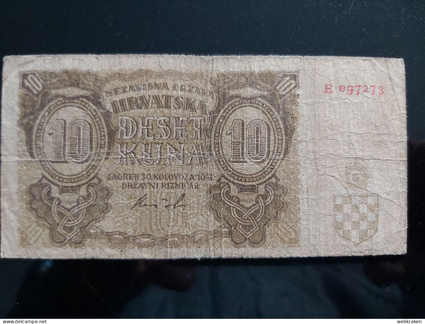Banconota Croazia 10 Kune 1941 Nezavisna Država Hrvatska COME DA FOTO - Sonstige & Ohne Zuordnung
