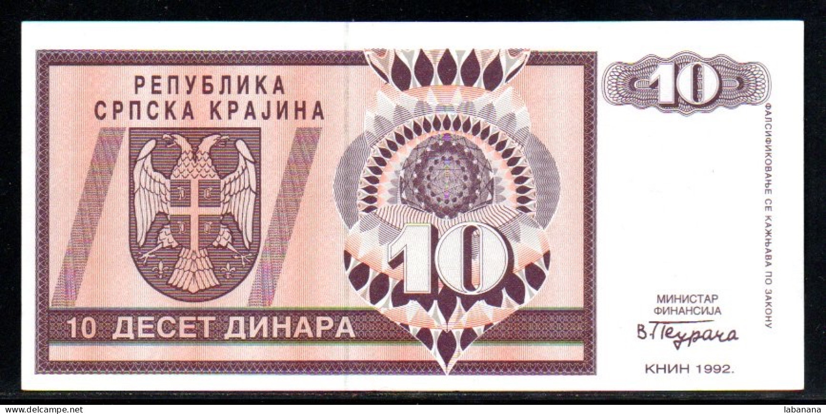 509-Bosnie-Herzegovine Serbie 10 Dinara 1992 AA043 - Bosnie-Herzegovine