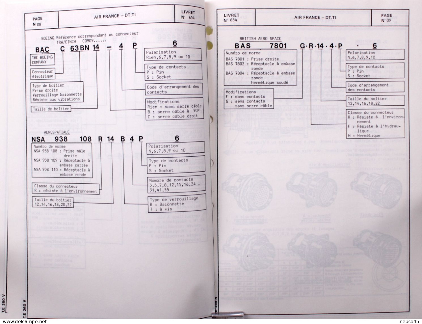 Brochure.Air France.technique Aviation.Avion.Centre d'Instruction vilgénis Connecteurs électriques MIL 654.