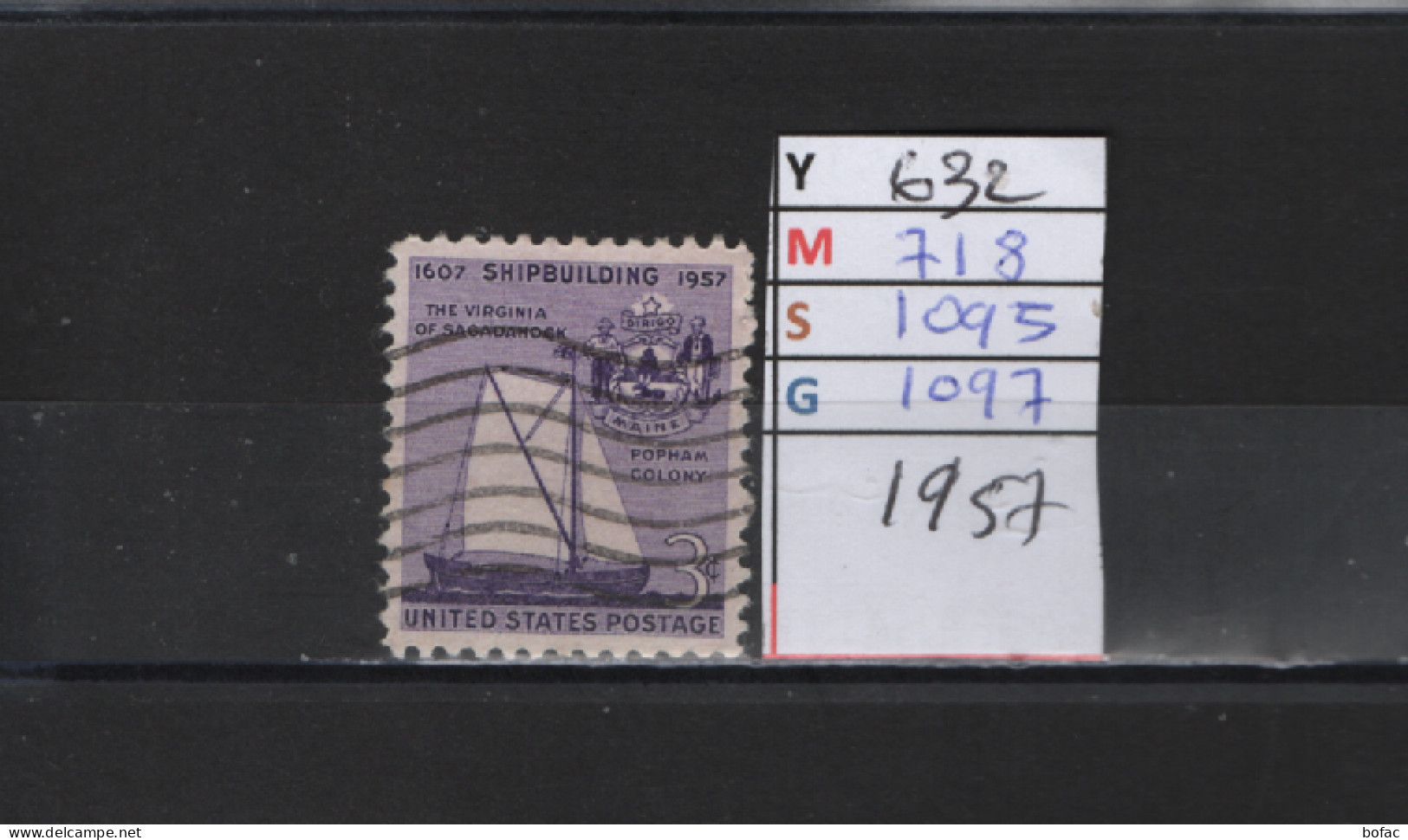 PRIX FIXE Obl  632 YT 718 MIC 1095 SCO 1097 GIB Shipbuilding Le Virginia Voilier 1957 Etats Unis  58A/07 - Used Stamps