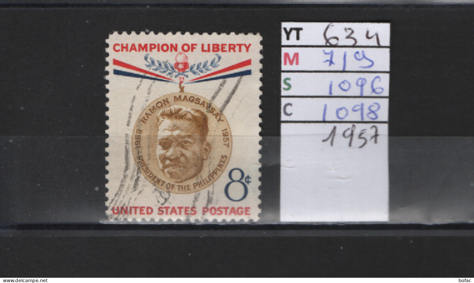 PRIX FIXE Obl  634  YT 719 MIC 1096 SCO 1098 GIB Ramon Magsaysay  Champion 1957  Etats Unis  58A/07 - Used Stamps