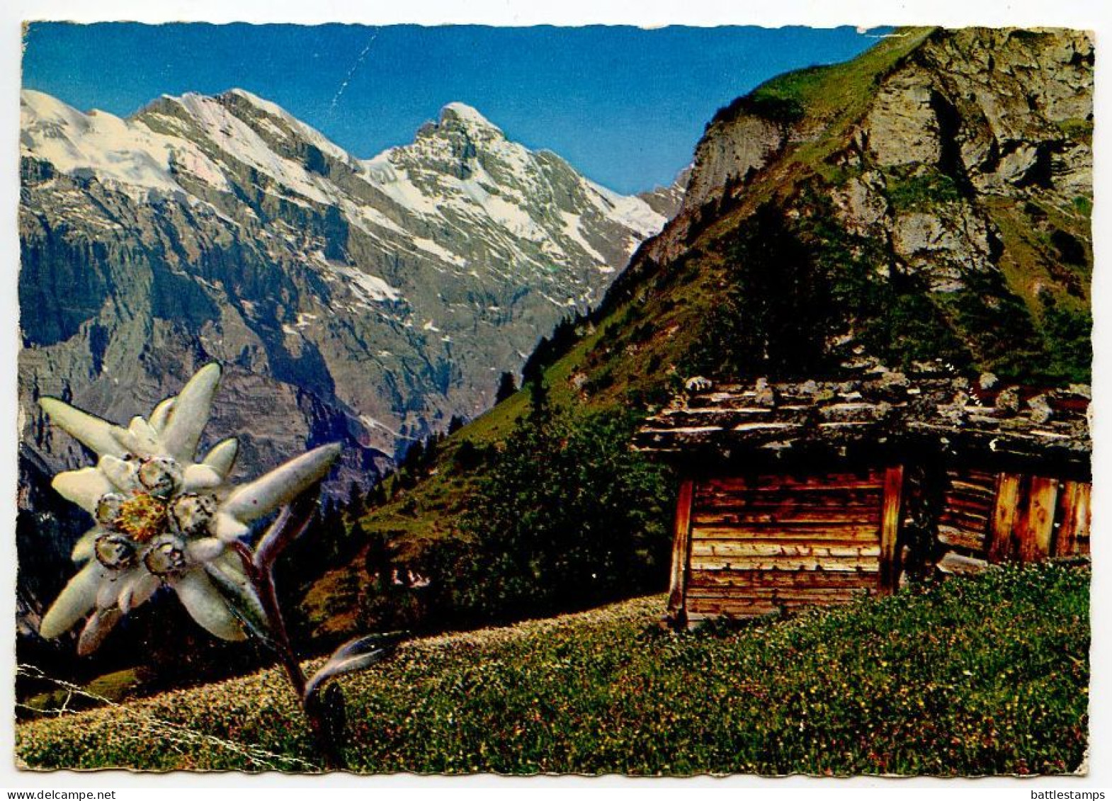 Austria 1977 Postcard Cabin In The Mountains & Flower; 4s. Almsee Stamp; Altenmarkt Im Pongau Slogan Cancel - Altenmarkt Im Pongau