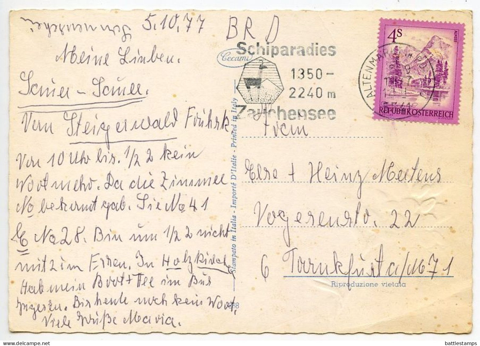 Austria 1977 Postcard Cabin In The Mountains & Flower; 4s. Almsee Stamp; Altenmarkt Im Pongau Slogan Cancel - Altenmarkt Im Pongau