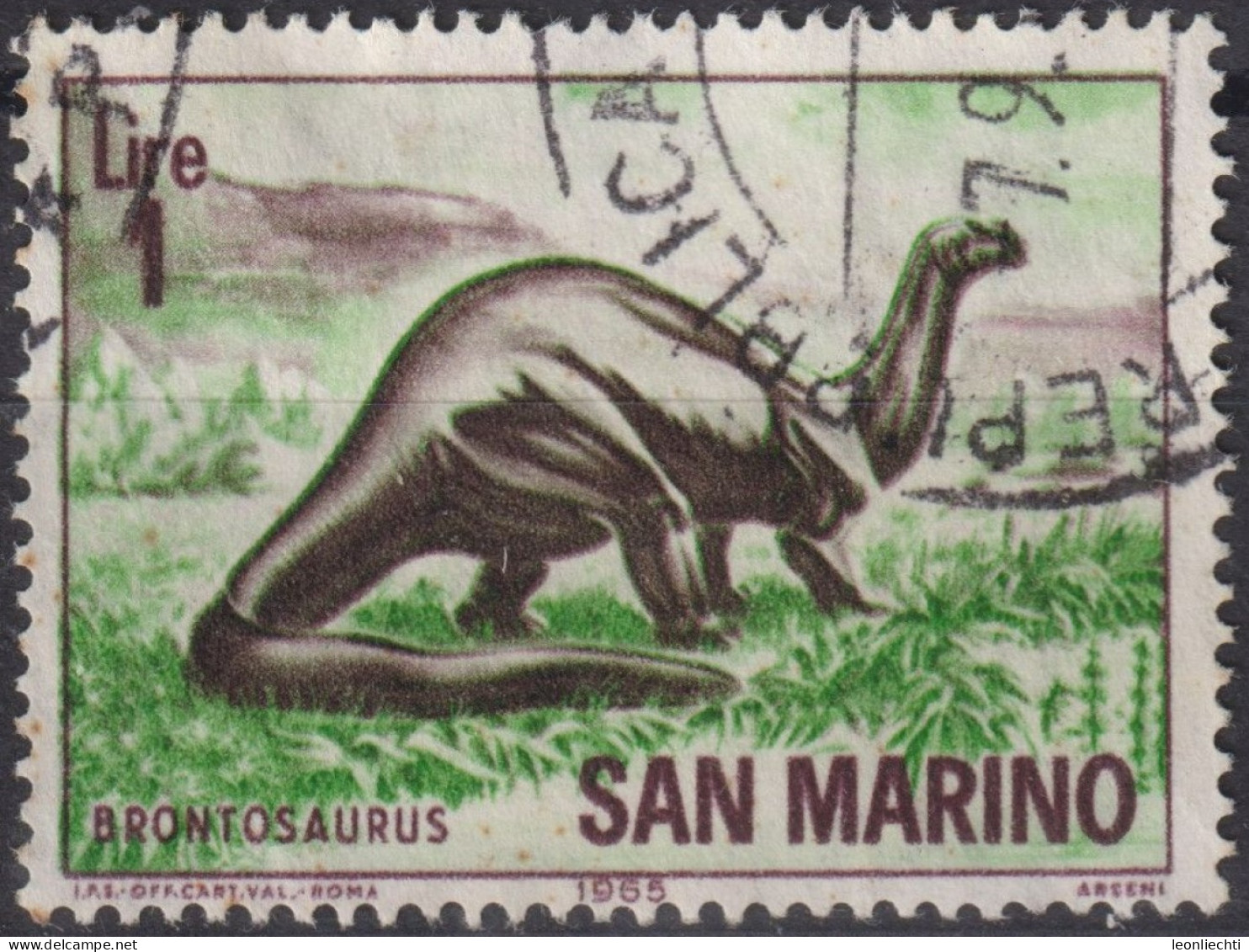 1965 San Marino ° Mi:SM 833, Sn:SM 612, Yt:SM 645, Brontosaurus, Prähistorische Tiere - Gebruikt