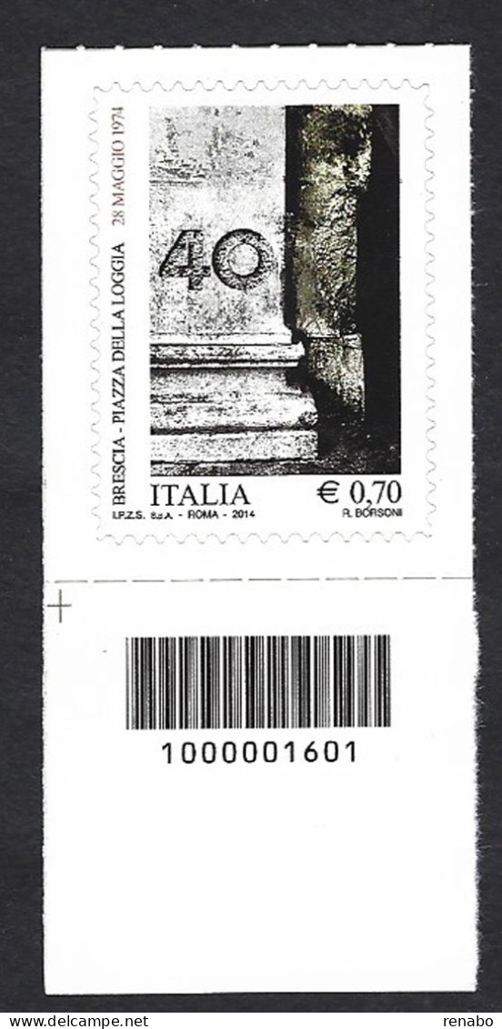 Italia 2014; Piazza Della Loggia A Brescia: Francobollo A Barre. - Bar Codes