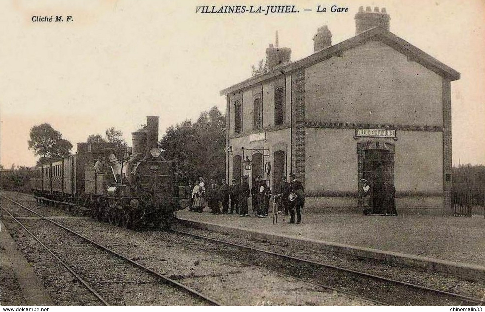 DEPT 53 VILLAINES LA JUHEL LA GARE TRÈS  BELLE ANIMATION 9X14 REIMPRESSION DE CARTES ANCIENNES - Villaines La Juhel