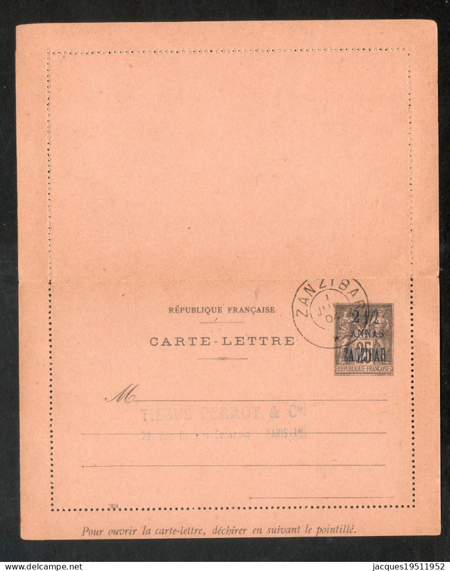 CM 73 - Zanzibar - Entier- Carte Lettre- 2 1/2 Anna / 10c Noir Type Sage - Used Stamps