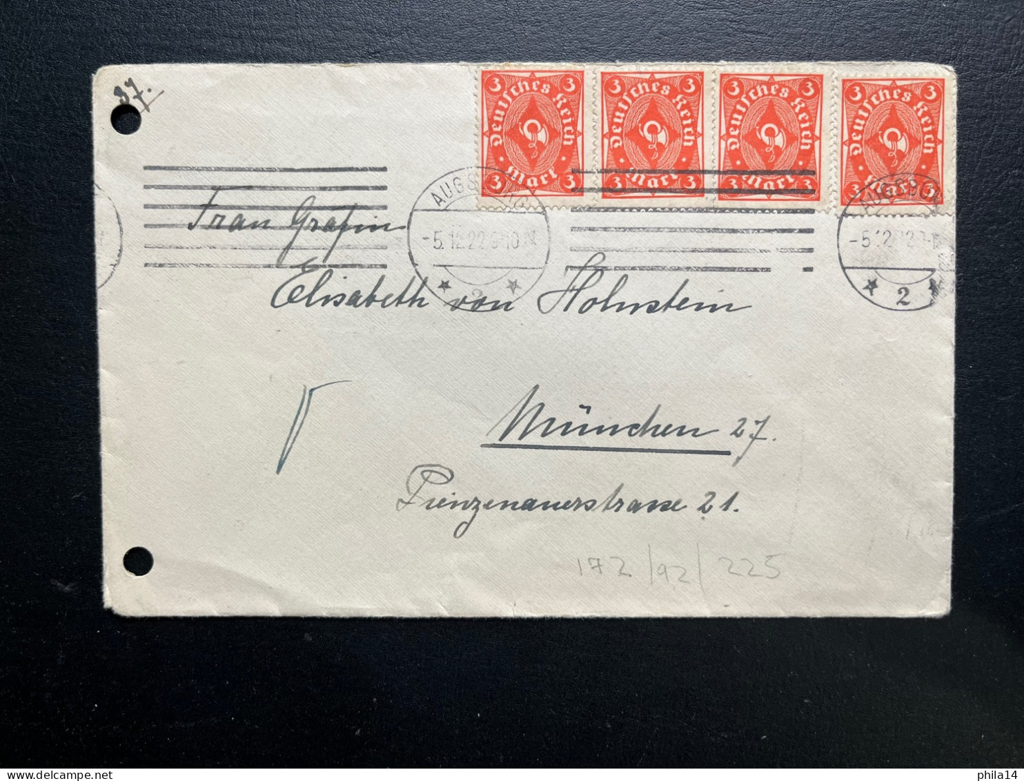 ENVELOPPE ALLEMAGNE 1922 AUGSBURG POUR MUNICH - 1922-1923 Lokalausgaben