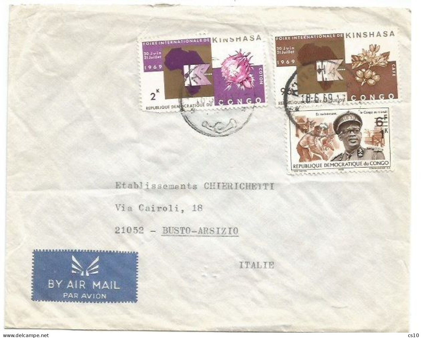 Congo Commerce Airmail Cover Kinshasa 18jun1969 X Italy With  Stamps Rate 99k - Briefe U. Dokumente