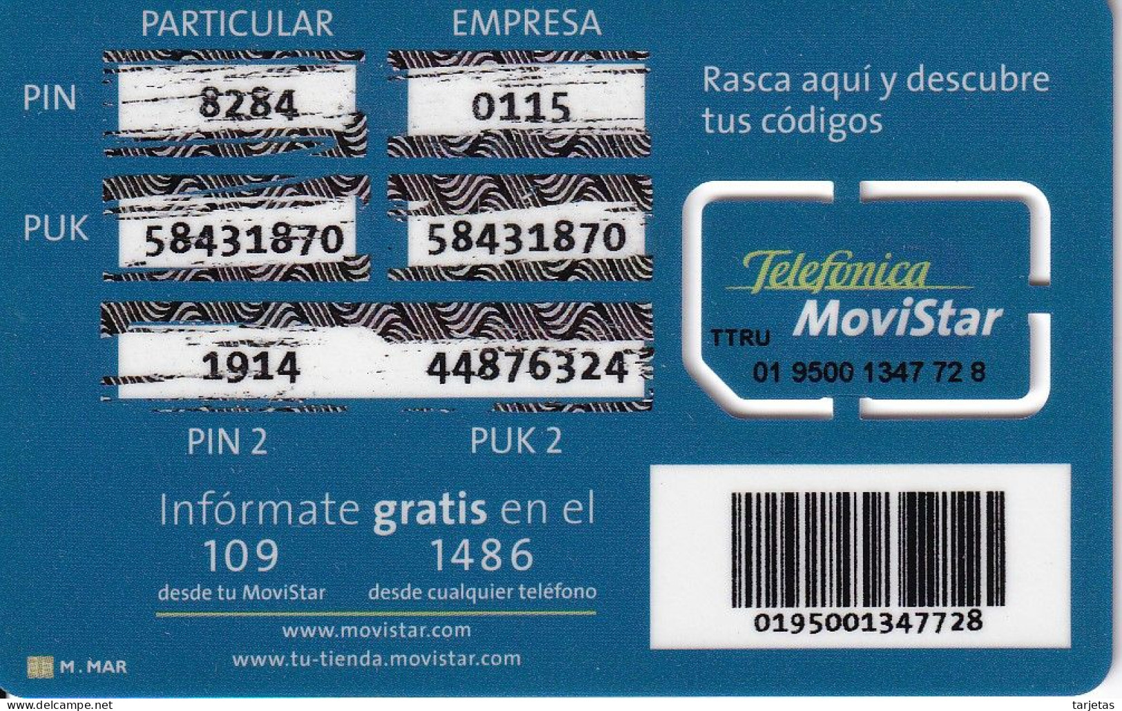 GSMD-0?? TARJETA GSM NUEVA CON CHIP EN PERFECTAS CONDICIONES (MOVISTAR EMPRESAS) TRU - Telefonica