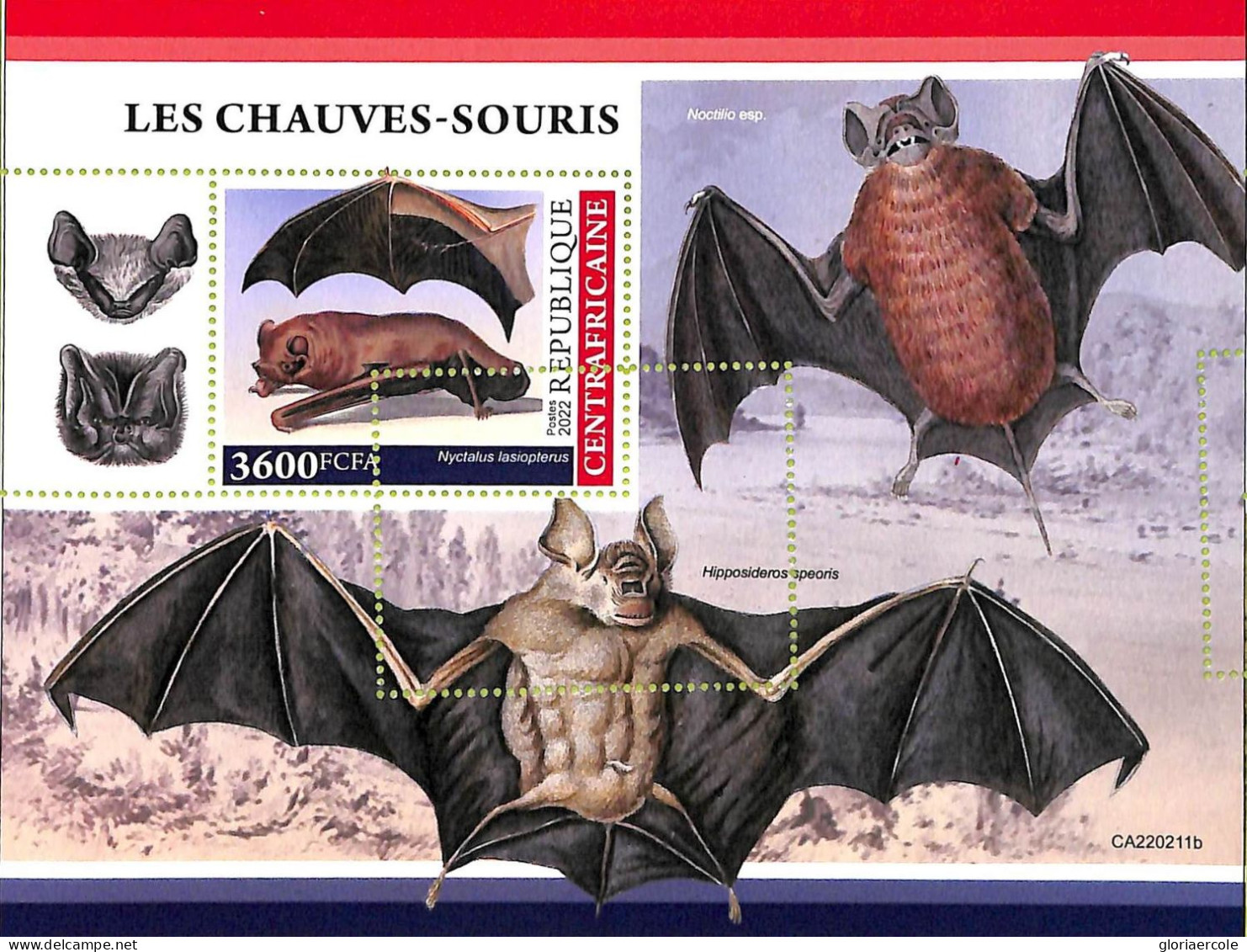 A7340 - CENTRAFRICAINE - ERROR MISPERF Stamp Sheet - 2022 - MAMALS Bats - Fledermäuse