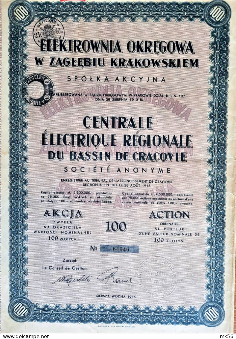 S.A. Elektrownia Okregowa W Zaglebiu Krakowskiem (1935) - Elektriciteit En Gas