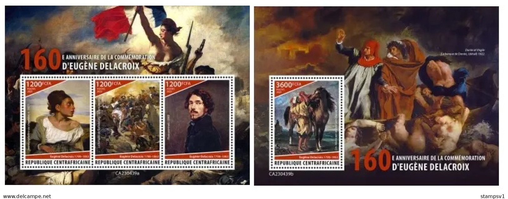 Cemtral Africa  2023 160th Memorial Anniversary Of Eugène Delacroix�. (439) OFFICIAL ISSUE - Impressionismus