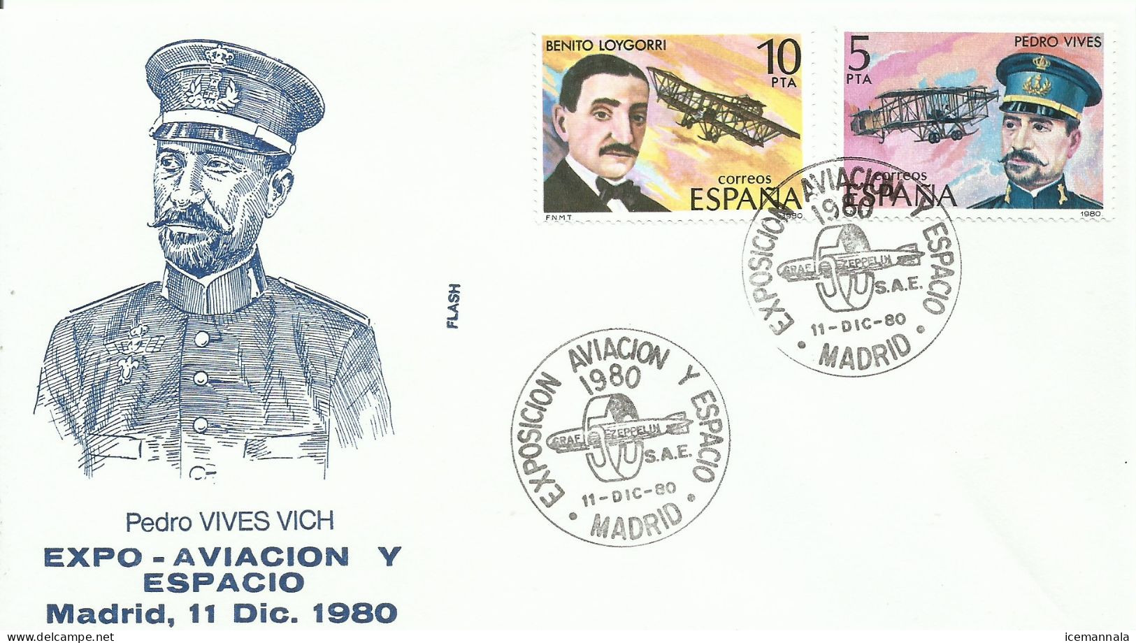 ESPAÑA, SOBRE CONMEMORATIVO  AEREO,  AÑO  1980 - Covers & Documents