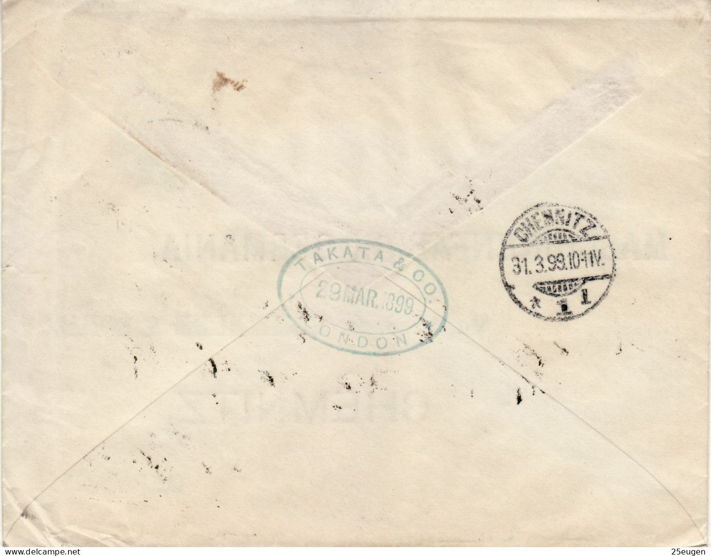 GREAT BRITAIN 1899 LETTER SENT FROM LONDON TO CHEMNITZ - Storia Postale