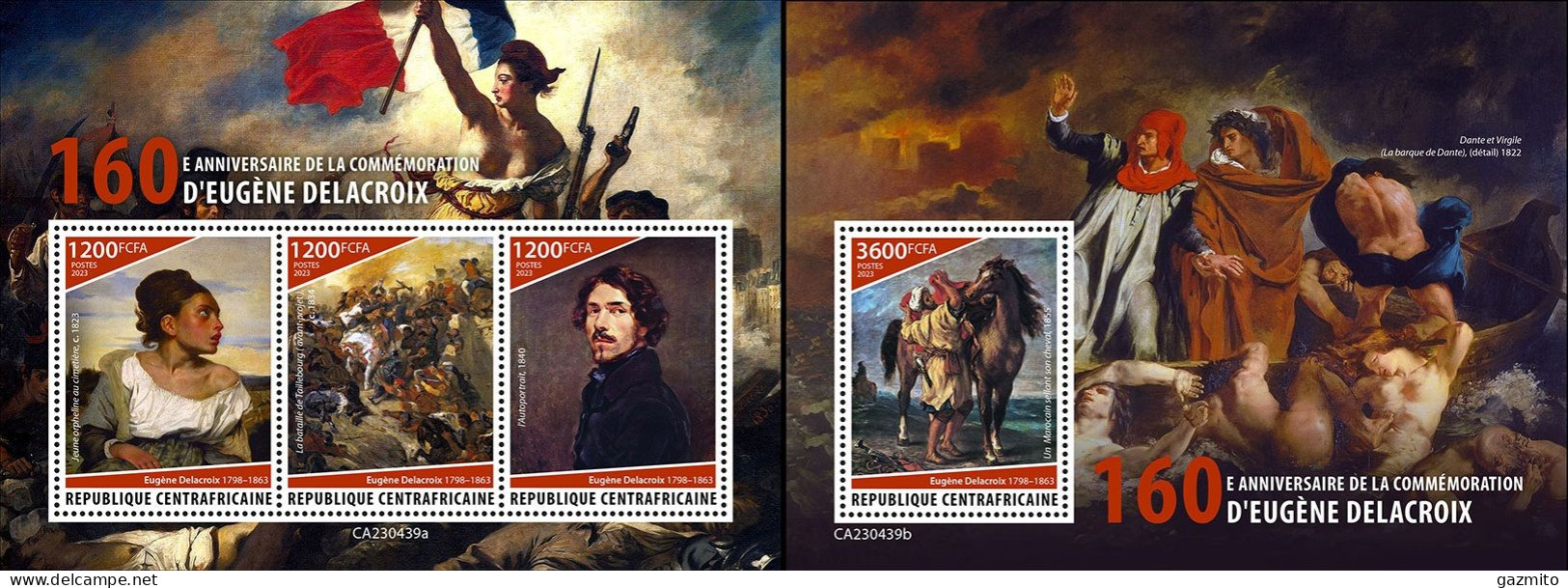 Centrafrica 2023, Art, Delacroix, Horse, 3val In BF+BF - Franse Revolutie