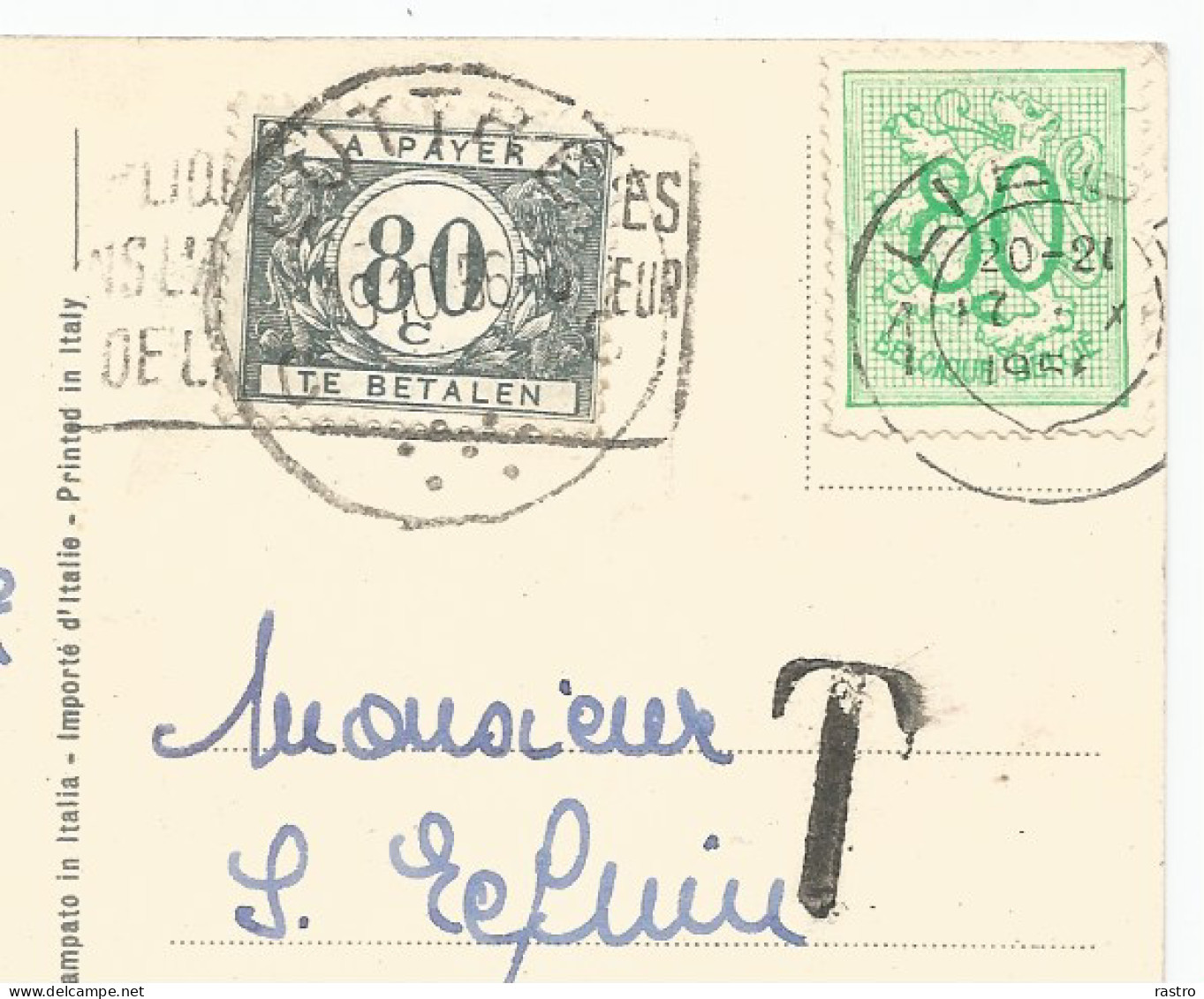 N° 42 (80c Gris) Sur Carte-vue Insuffisamment Affranchie Au N° 857 (80c émeraude) , De Liège Vers Pont-à-Celles (1956) - Storia Postale