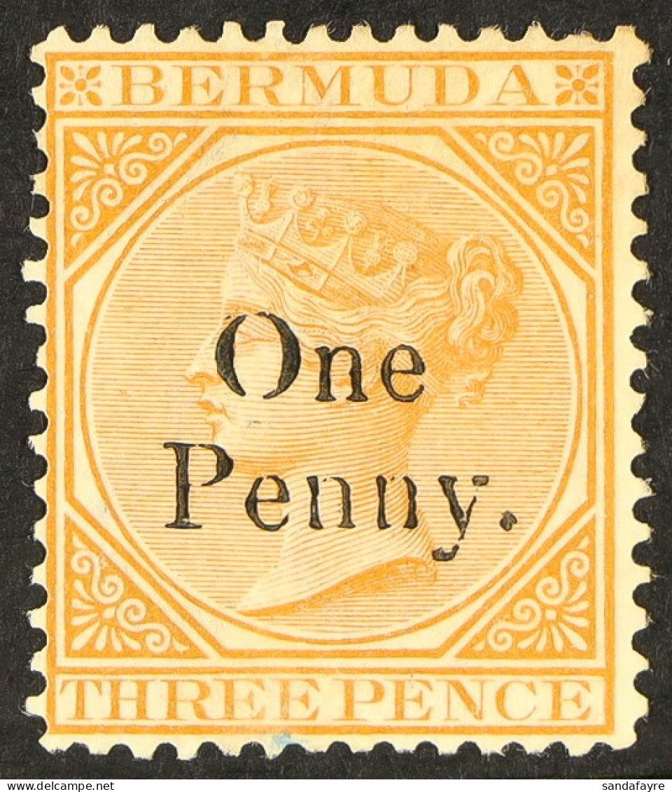 1875 1d On 3d, S.G. 16, Mint With Original Redistributed Gum, With BPA Certificate, Cat. Â£450 - Bermuda